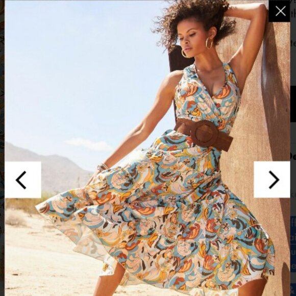Boston Proper Dresses & Skirts - Boston Proper‎ Printed Tiered Midi Multi Color V-Neck Sleeveless Dress Size S